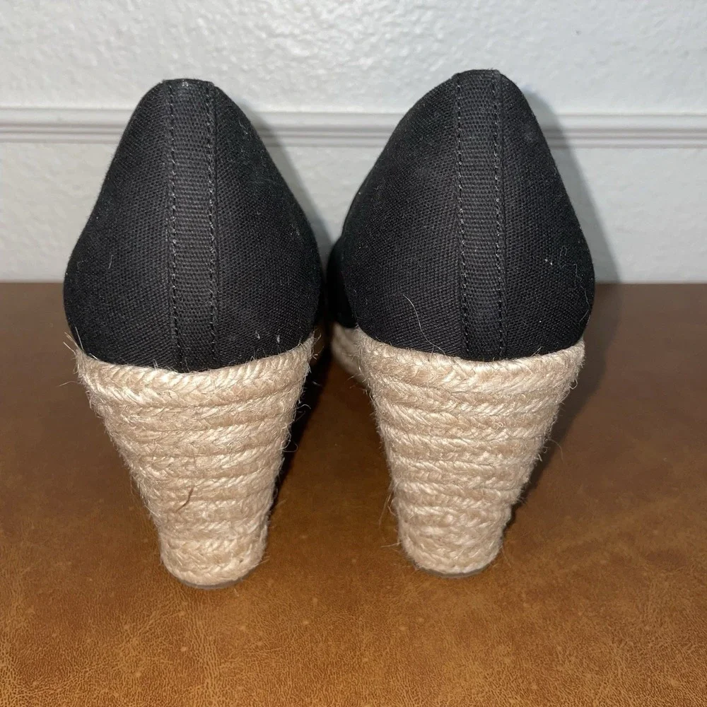 J. Crew Black Canvas Espadrille Wedge Heeled Shoes Size: 10 Excellent Condition‎
